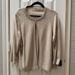 Marks & Spencer Classic 16 Beaded Open Front Cardigan, Almond